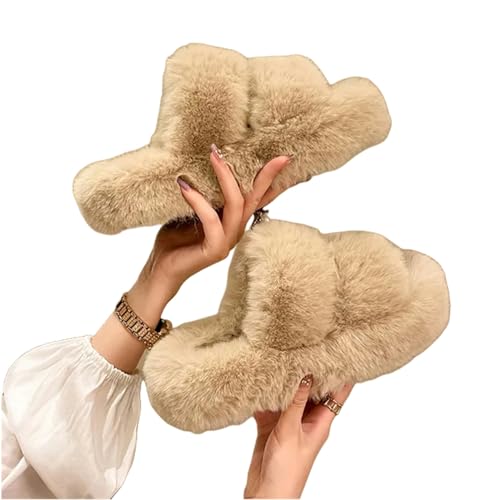 Gyios Zapatillas Zapatillas Esponjosas De Invierno para Mujeres Zapatillas Caseras para Mujeres Plataforma Plana Acogedora Zapatos De Interior Difuso-caqui-41