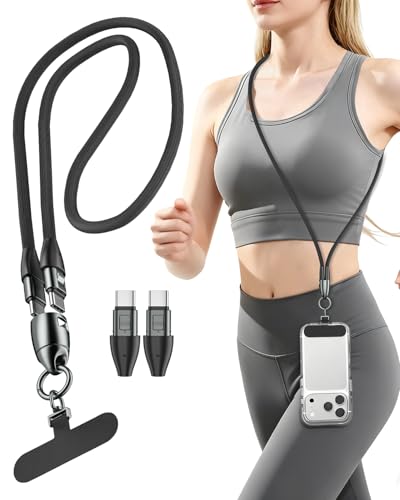 Image of Phone Lanyard Charging Cable, Type-C to USB-C 120cm 240W Fast Quick Charge Crossbody USB-C Strap 480Mbps Data Sync Anti Theft Purple Shoulder USB2.0 OTG Cord