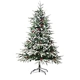 ÁRBOL DE NAVIDAD DE 150 CM: Árbol de navidad de aspecto muy realista, con las puntas de las ramas en color blanco simulando un aspecto nevado y creando una atmósfera invernal y navideña