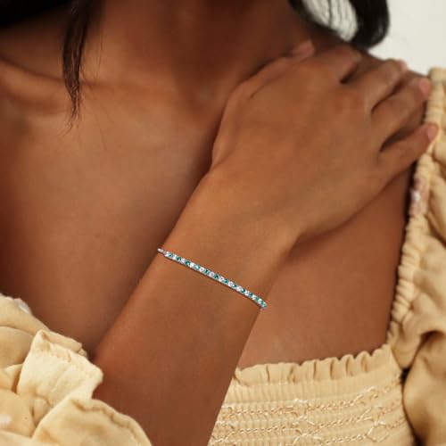Bolo Bracelets, Birthstone or Moissanite Tennis Bracelets for Women 14K White Gold Plated Sterling Silver 2mm Multicolor Adjustable Tennis Bracelets for Women, Size 7.25"2