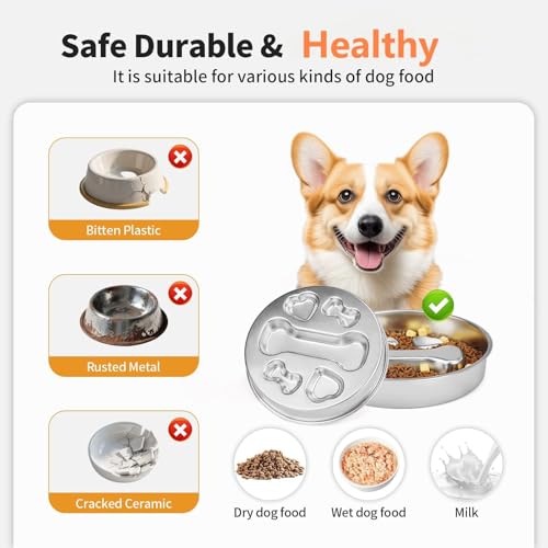 Evadollina Anti Schling Napf Hund, 22cm Edelstahl Antischlingnapf Hunde, Fressnapf Hund, Hundenapf Grosse, Futternapf Katze, Hundenapf, Slow Feeder, Für Hunde Und Katzen