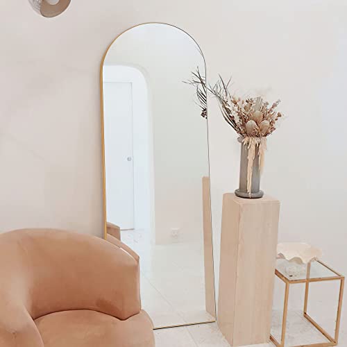 Image of PexFix Arched Full Length Mirror Arched Wall Mirror Floor Mirror with Stand Contemporary Full Length Mirror with Gold Wood Frame,60''x20'' (USAM019)