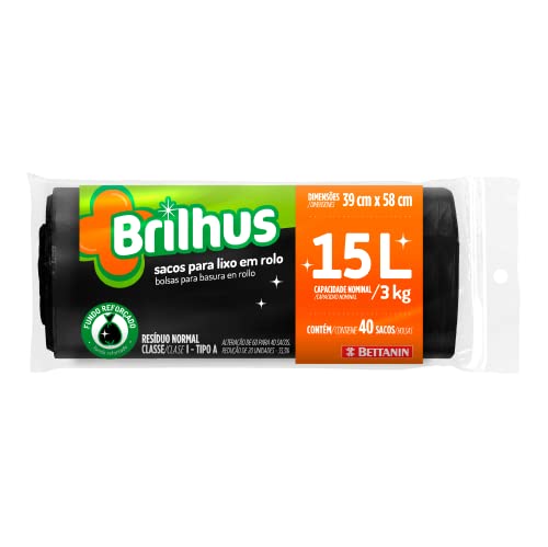 Saco Para Lixo Rolo Com 60 Sacos De 15 Litros, Linha Brilhus., Brilhus, Preto