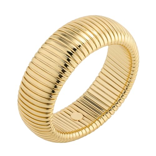 CONRAN KREMIX Gold Chunky Bangle Waterproof Bracelets for Women 14K Real Gold Filled Stainless Steel Bracelet Non Tarnish Trendy Jewelry