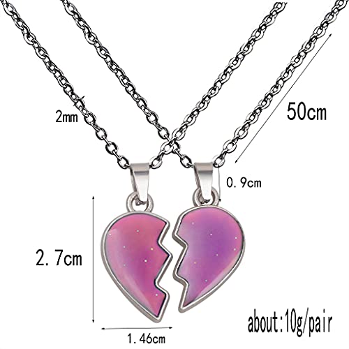 COLORFUL BLING 2Pcs/Set Temperature Sensing Color Changing Best Friens Friendship Necklace Stainless Steel Chain Broken Heart Pendant BFF Mood Jewelry Birthday Party Gifts2