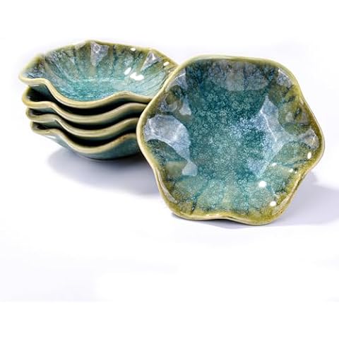 BOSILI Japanese Soy Sauce Dishes set of 5, Ceramic Green Dipping Sauce Dish Bowl for Sushi, Sauce, Side Dish Cover