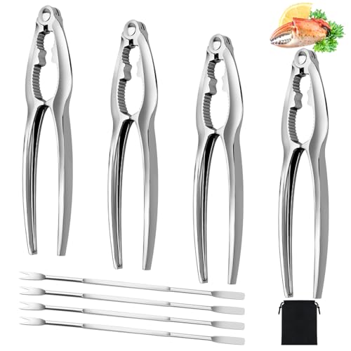 8 Pcs Crab Crackers and Tools Set, Lobster Crackers and Picks, Crab Leg Cracker Tool, 4 pcs Nut Crackers, 4 pcs Crab Leg Forks with Storage Bag, Seafood Tools Set for Eating