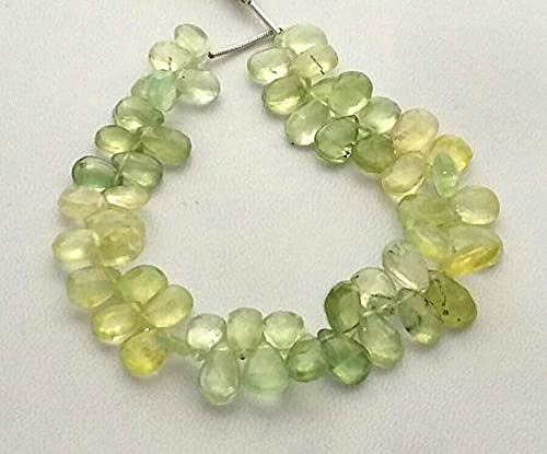 Prehnite facettée en poire pour création de bijoux perles naturelles de 6x9mm à 7x12mm