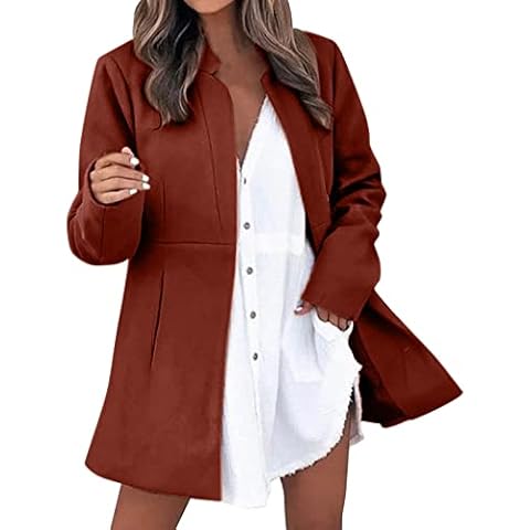 Womens Coats Long Women Autumn and Winter Solid Color Thin Long Sleeve Pocket Woolen Womens Coat (Wine, M) Cover
