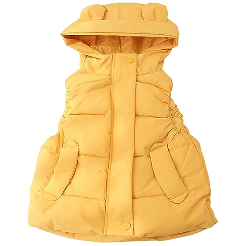 Little Girls Winter Warm Sleeveless Puffer Vest Jacket Padded Ear Hoods Coat Down Full Zip Waistcoat Gilet