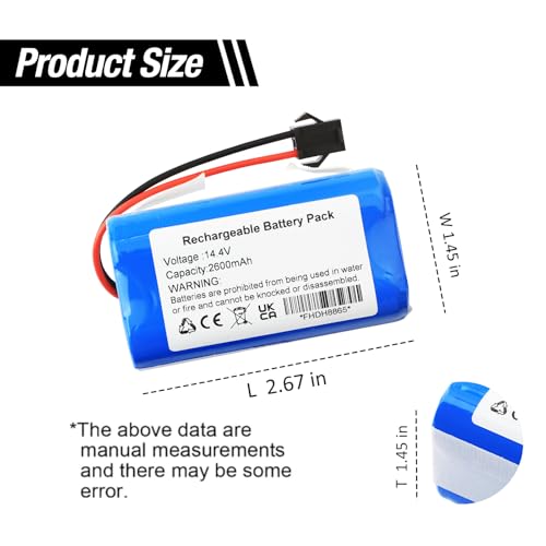 Image of Replacement Battery Compatible with Ionvac SmartClean 2000 Robovac 7687 7688, Ionvac SmartClean V4 7997, Coredy R750-1600Pa, Deenkee DK700 Robot Vacuum Cleaner CMICR18650F8M7-4S1P H18650CH-4S1P 14.4V