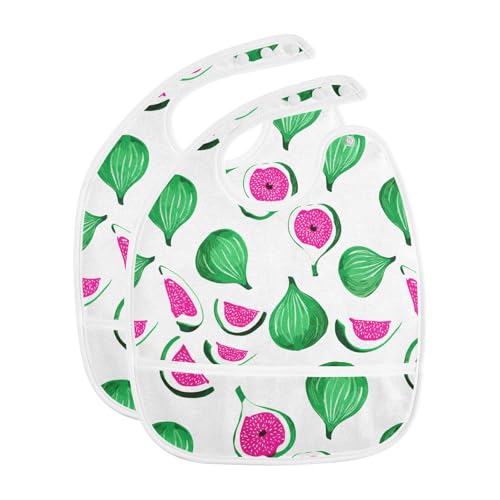 MCHIVER Fig White Baby Bibs for tag1 Waterproof Feeding Bib Apron with Food Cather Adjustable Cotton Food Eating Bib 2 Pack