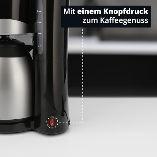 Foto von KHG Kaffeemaschine TKA-101SS aus Kunststoff/Metall in schwarz/silberfarben, mit Thermoskanne 1 Liter, Kapazität für 8 Tassen, abnehmbarer Permanentfilter, Wasserstandsanzeige, Tropfstopp