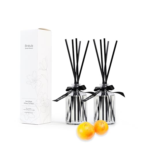 Brakula 2 Pack Fragrance Reed Diffuser, 118ML Grapefruit Diffuser Set with 10 Black Fiber Sticks, Air Freshener for Bedroom & Bathroom & Office Decor