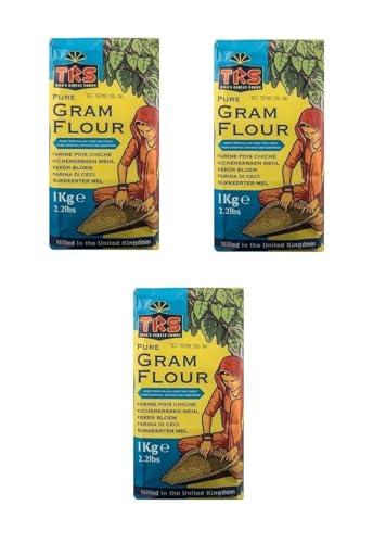TRS Kichererbsenmehl 3 x 1kg - Premium Qualität Besan für Pakoras Bhajis & glutenfreies Backen vegan & ballaststoffreich ideal für indische Gerichte & Snacks met Kajal Sticker
