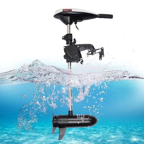 Electric 12V Trolling Motor - 7 Speed 45lbs Thrust Saltwater Transom Mounted Trolling Outboard Motors for Kayak, Jon Boat, Small Boat