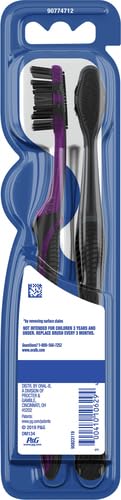 Image of Oral-B 3D White Charcoal Toothbrush, 2 Count Soft Manual tootbrush Pack, Whitens Teeth, removes Plaque and Stains, Tongue Scraper Tooth Brush (Pack of 3)