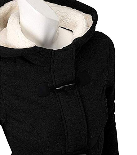 GHYUGR Femmes Manteaux à Capuche Bouton Corne Blouson Veste Jacket Chaud Épais Hoodie Hoody Outwear Automne Hiver Slim Fit,Noir,XL