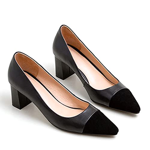 Lutalica W Women's Trendy Pointed Cap Toe Slip On Comfort Two-Toned Chunky High Heel Pumps for Office Evening Wedding3