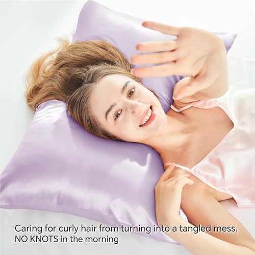 BEDELITE Satin Pillowcase with Zipper 2 Pack, Lavender Pillow Cases Standard Size, Super Soft and Cooling Similar to Silk Pillow Cases, Gift for Women Men(20x26 Inches)