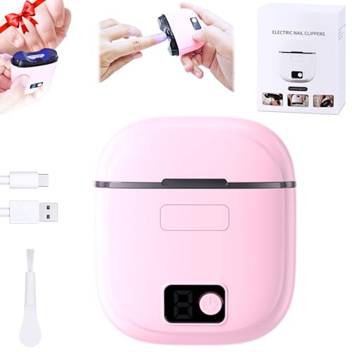 Bstsilver 2 in 1 Electric Nails Clipper w/ Light, Automatic Nail Trimmer w/ Clip Storage, Fingernail File Cutter Rechargeable Adjustable 3 Speed, Manicure Care, Filer for Kid Caregiver Women Girl Pink