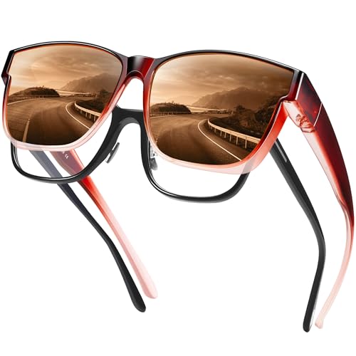 Image of URUMQI Polarized Sunglasses Fit Over Glasses for Men Women, Oversized Square Sun Glasses UV400 Protection