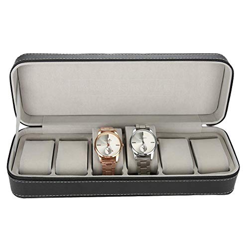 Preisvergleich Produktbild Salmue Uhrenbox, 6-Fach-Reißverschluss-Schmuck-Displa... schönes Kunstleder mit weicher Baumwolle und Aufbewahrungskissen zum Entfernen, Armbanduhr-Geschenkbox für Männer und Frauen