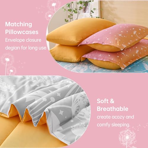 Image of Dinjoy Girls Comforter Set 5 Pieces, Twin Size Colorful Ombre Rainbow Bedding Set, Bed in A Bag for Kid Teen Girls (1 Comforter, 1 Flat Sheet, 1 Fitted Sheet, 1 Pillow Shams, 1 Pillowcases)