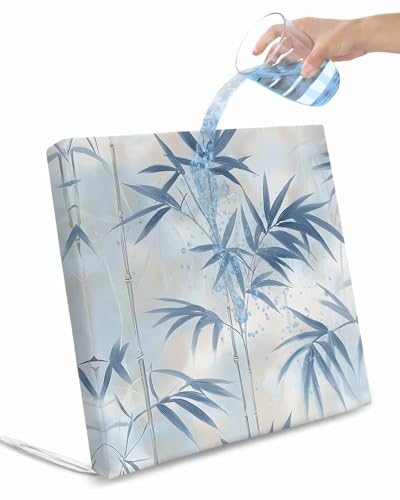 2 Pack Pastoral Botanical Waterproof Cushion Covers with Ties, Outdoor Patio Chaise Lounge Chair Seat Cushion Slip Covers Replacement(Only Cover) Spring Summer Leaf Blue 20