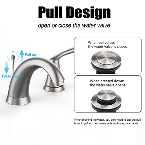 Bathroom Sink Faucet, Faucet For Bathroom Sink, Widespread Brushed Nickel Bathroom Faucet 3 Hole With Stainless Steel Pop Up Drain And Cupc Lead-Free Hose #TOP2