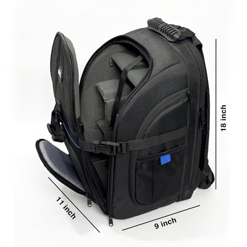 Image of Rotado J1 Camera Backpack with Dedicated Laptop Compartment | Shockproof DSLR Bag with Removable Dividers, Rain Cover & Padded Straps (Black)