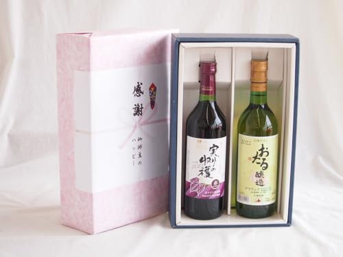 感謝の贈り物ボックス 山梨県産100%やや甘口赤ワインと国産ワインセット(おたる醸造 デラウエア 白ワイン やや甘口(北海道)720mlシャンモリ実りの収穫甘口赤ワイン10度 720ml