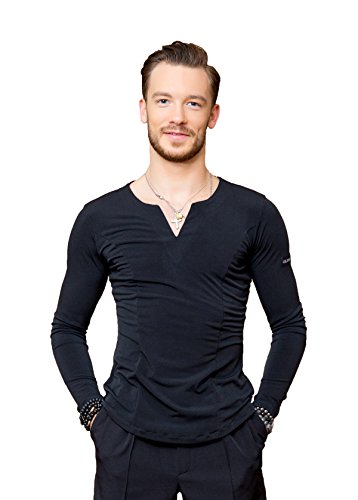Superstar Series:G5008 Latin Modern Ballroom Dance Professional Elastic Crystal Cotton Tops Shirt for Men ((SBS) Black, XL)