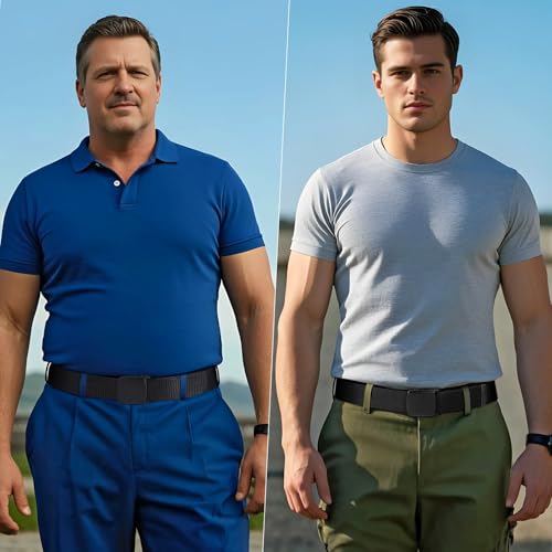 Image of JASGOOD 2 Pack Nylon Web Belt Outdoor Military Men's Metal Free Belt with TSA Plastic Buckle