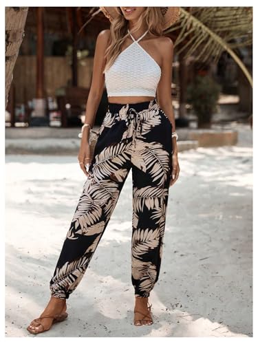 Women's Boho Tropical Pants Drawstring Waist Harem Pants Summer Vacation Trousers3