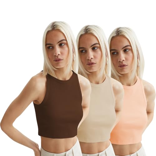 Image of KERI PERRY Tops for Women Crop Top for Women's Tank Activewear Tee Sports Western Casual Cotton Camisole Pack of 3 Combo