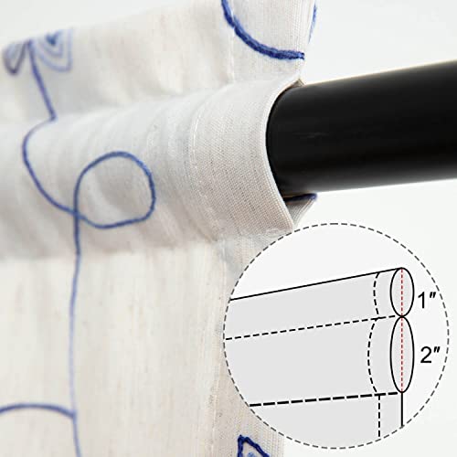 Image of VOGOL French Door Curtains, Rod Pocket Light Filtering Curtains for Doors with Glass Window, Blue Foral Embroidery Design for Kitchen Patio Doors, 25 x 72 Inches, 1 Panel