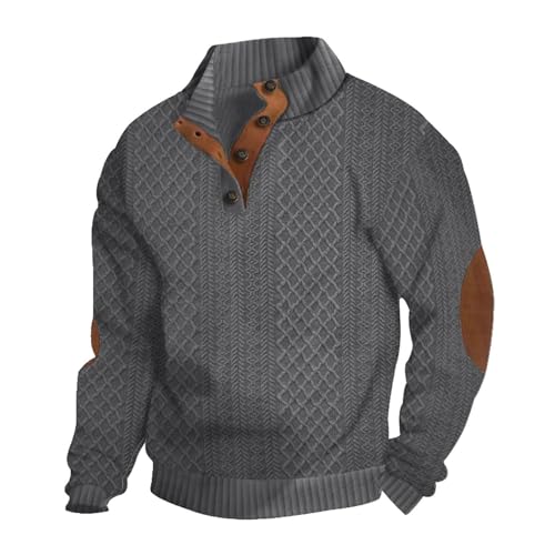 Men's Casual Sweatshirt Pullover Sweater Casual Long Sleeve Stand Collar Quarter Button Sweaters