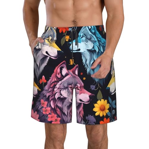 Wolf Print Stylish Beach Shorts Swim Trunks Lightweight Breathable Summer Outdoor Activities