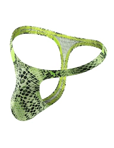 Men's Thong Underwear Soft G-String Briefs Snake Print Sexy Low Rise T-back Sanded Panties for Men Green S-XL2