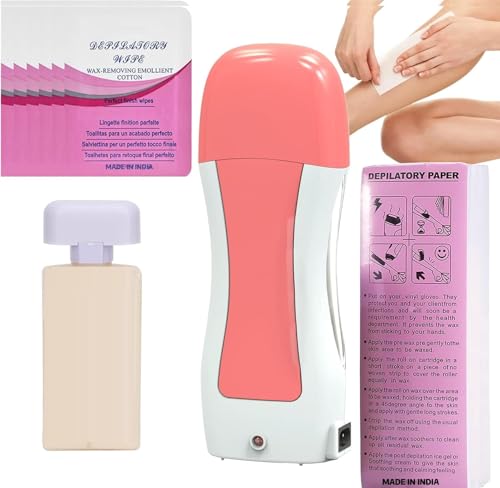 Image of Wax Roller Heater Machine Roll on Hair Removal Wax Heater Refill Cartridge Wax Strips With Wipes Waxing kit for Women Heater Combo (Wax, Roller)