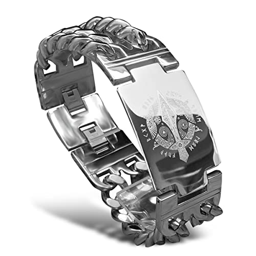 bahamut Mens Viking Odin Gungnir Stainless Steel Cool Cuban Chain Link Bracelet for Men,Norse Cuff Wristband Jewelry