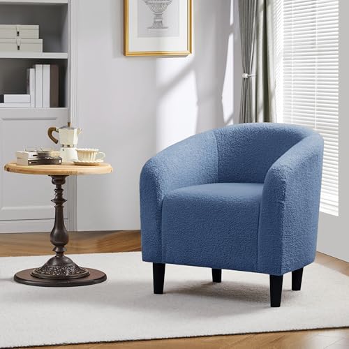 Image of Yaheetech Sherpa Accent Chairs, Compact Furry Barrel Chairs with a Curved Silhouette for Small Spaces, Living Room, Bedroom, Blue