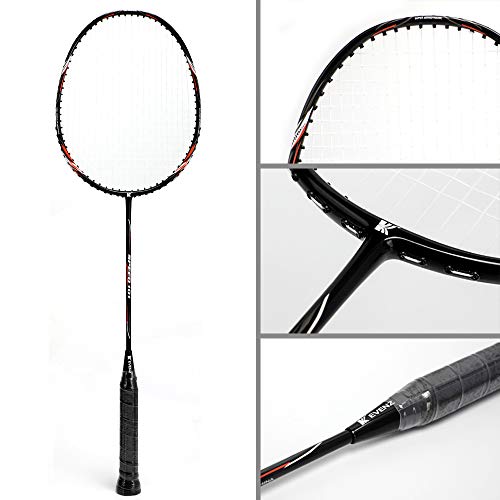 Kevenz Badminton Racket Set, 2 Carbon Fiber Badminton Racquet, 3 Goose Feather Badminton Birdie, 2 Racket Grip And 1 Carring Bag (Black & Red) #TOP1
