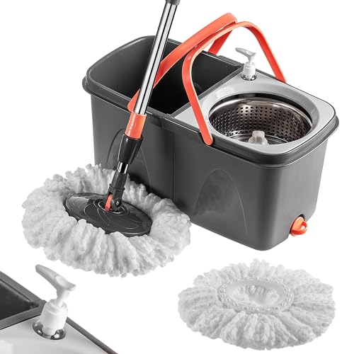 KADAX Rotating Floor Mop with Wring Function, Mop with Double Chamber Bucket, Cleaning Mop, Mop with Telescopic Handle, Mop with Bucket KADAX Rotating Floor Mop with Wring Function, Mop with Double Chamber Bucket, Cleaning Mop, Mop with Telescopic Handle, Mop with Bucket