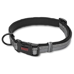 HALTI Collar, Size Medium, Black, Best Comfy Dog Collar, Premium Puppy Collar, Nylon, Neoprene-Padded, Reflective, Easy to Fit & Use, For Small, Medium & Large Dogs