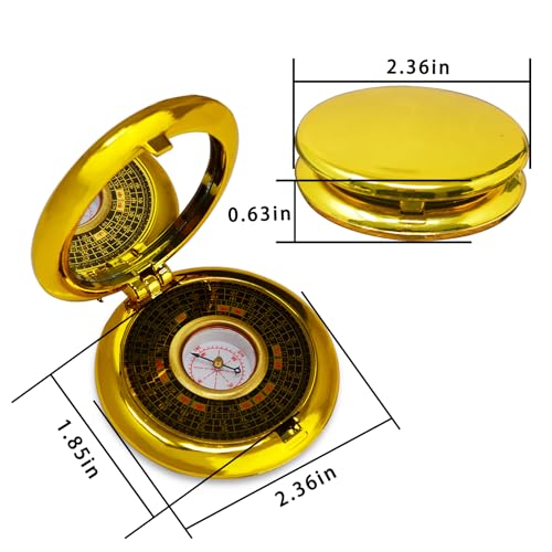 Brújula feng shui mini con espejo plástico dorado miniatura 2