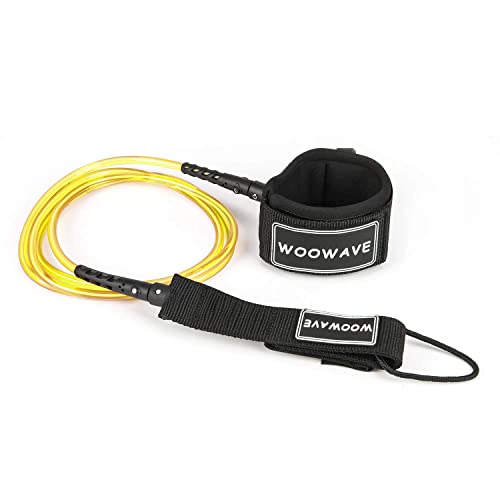WOOWAVE Surfboard Leash Premium Surf Leash SUP Leg Rope Straight 6/7/8/9 feet for All Types of Surfboards (Yellow White Core, 8ft & 7mm)