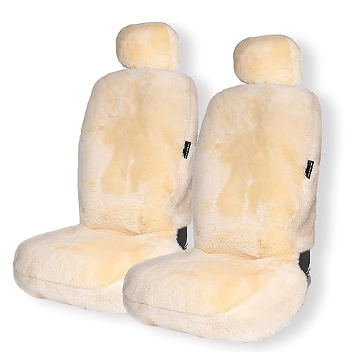 ZONETECH Car Seat Covers,Sheepskin Winter Wool Auto Accessories for All Season Protection of Your Seats,Include Front & Rear (Ivory, 2- Pack)
