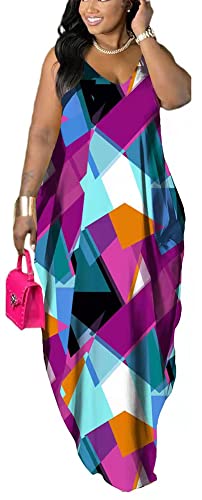 Image of BFFBABY Women's Casual Maxi Dress Sleeveless Tie Dye Spaghetti Strap Summer Plus Size Swing Sundress with Pockets